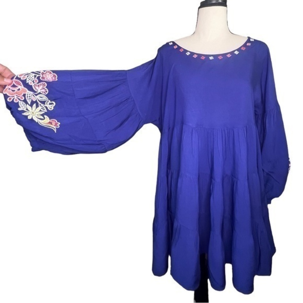 Laffaire Indigo Embroidered Tunic with
Balloon Sleeves